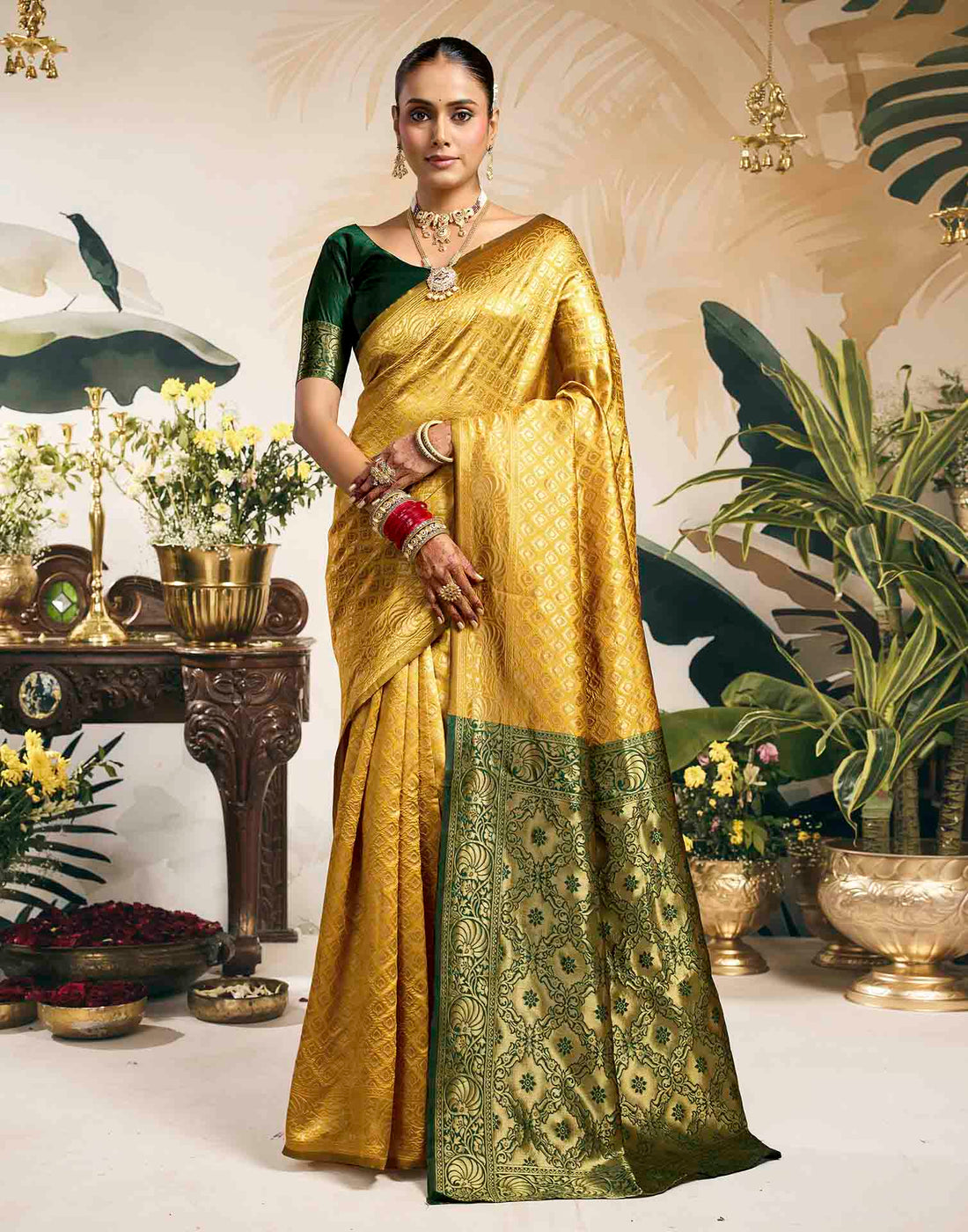 Yellow Silk Woven Banarasi Saree