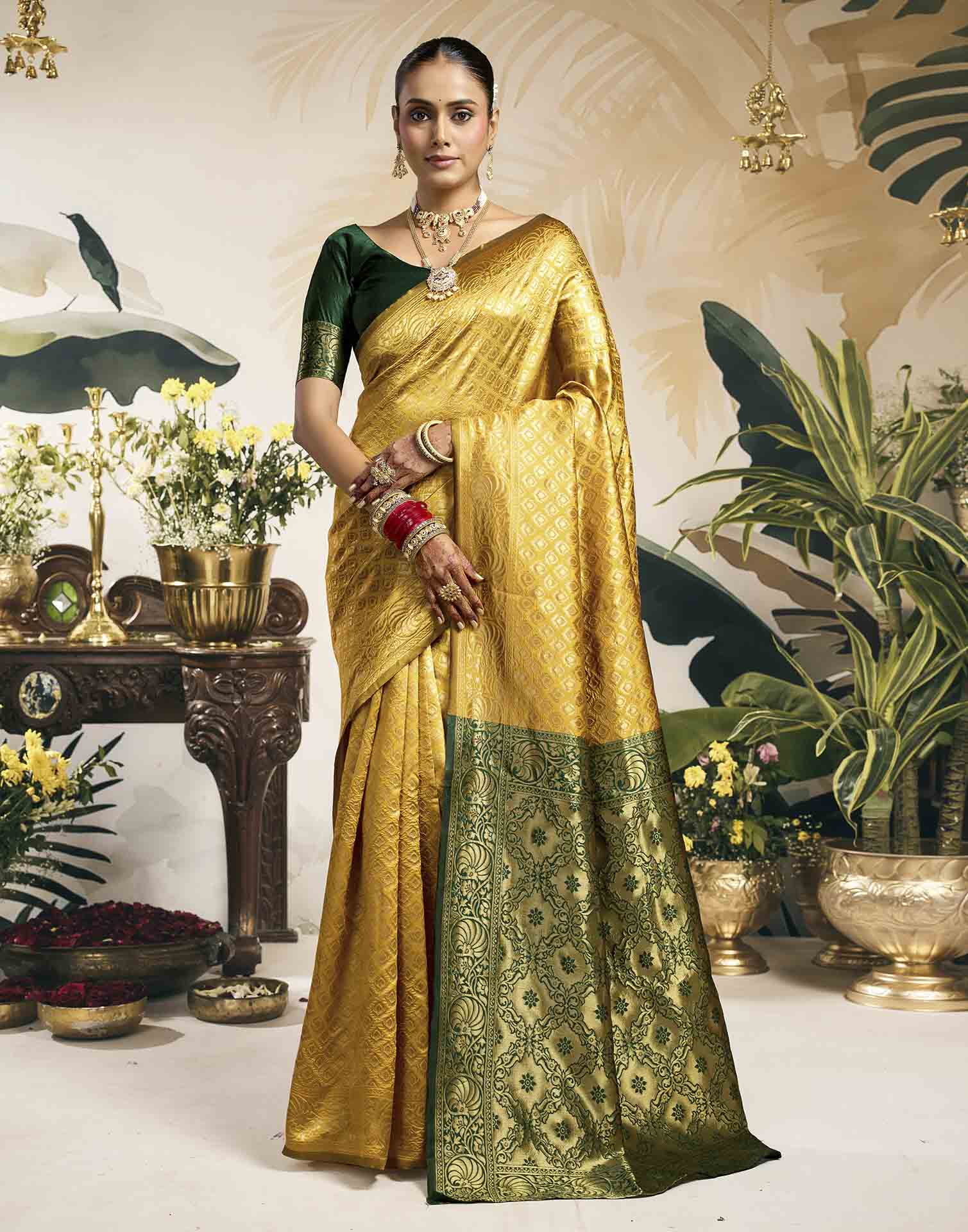 Yellow Silk Woven Banarasi Saree