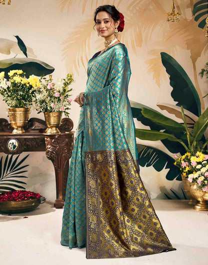 Sky Blue Silk Woven Banarasi Saree