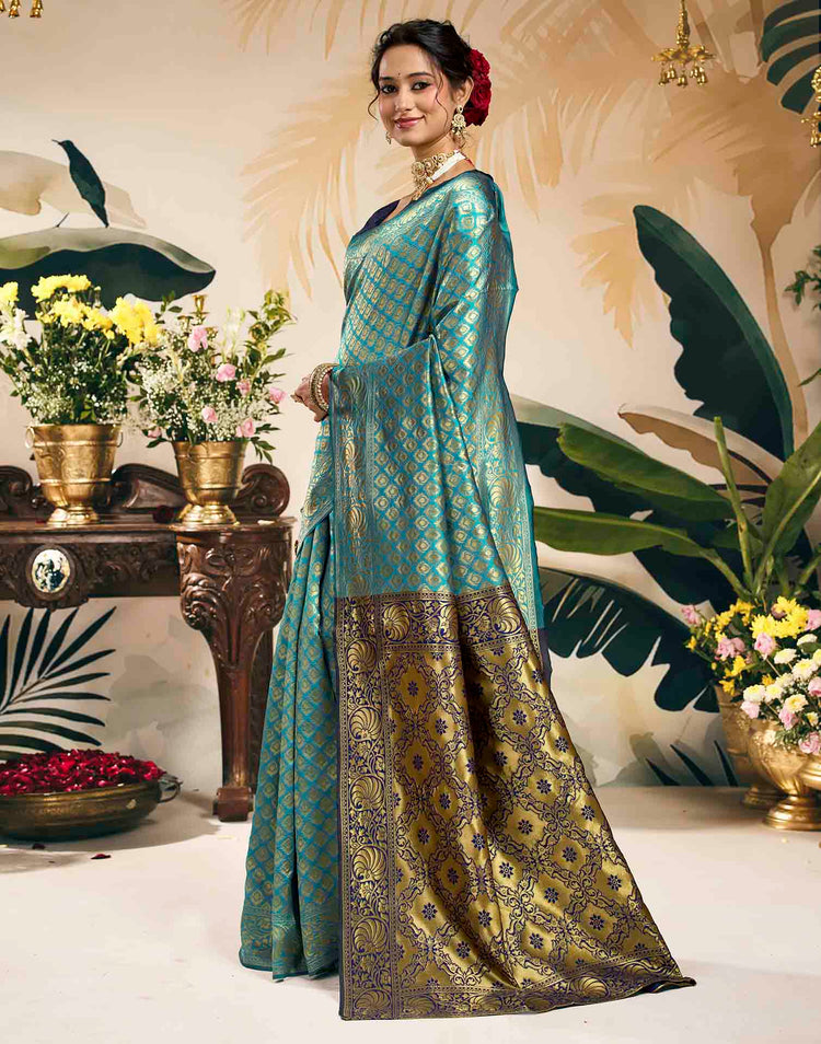 Sky Blue Silk Woven Banarasi Saree