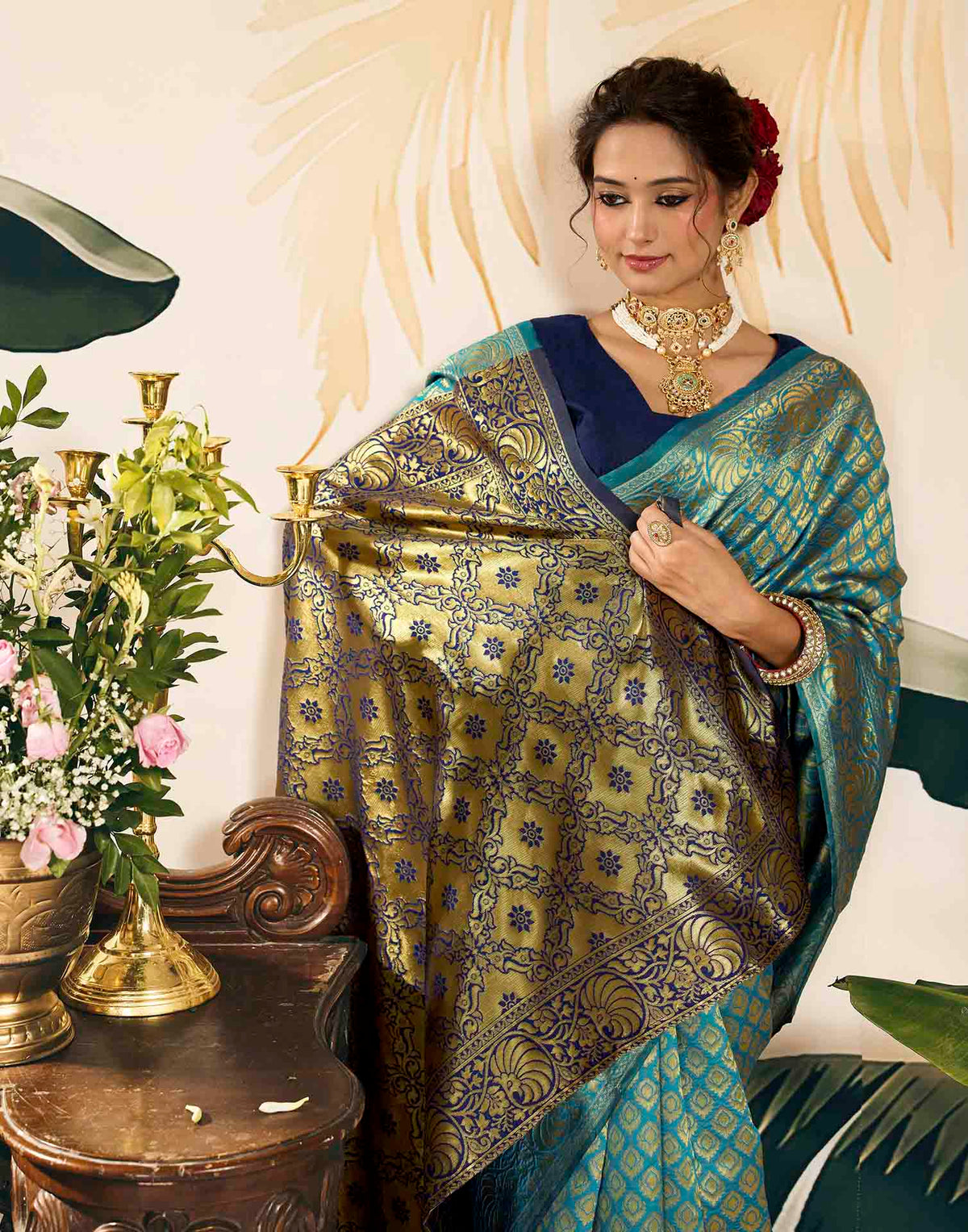 Sky Blue Silk Woven Banarasi Saree