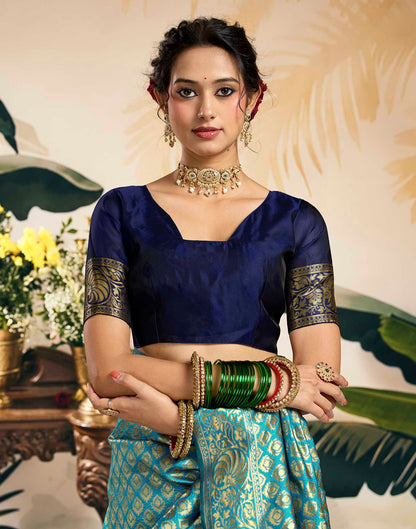 Sky Blue Silk Woven Banarasi Saree