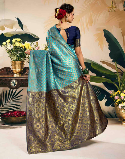 Sky Blue Silk Woven Banarasi Saree