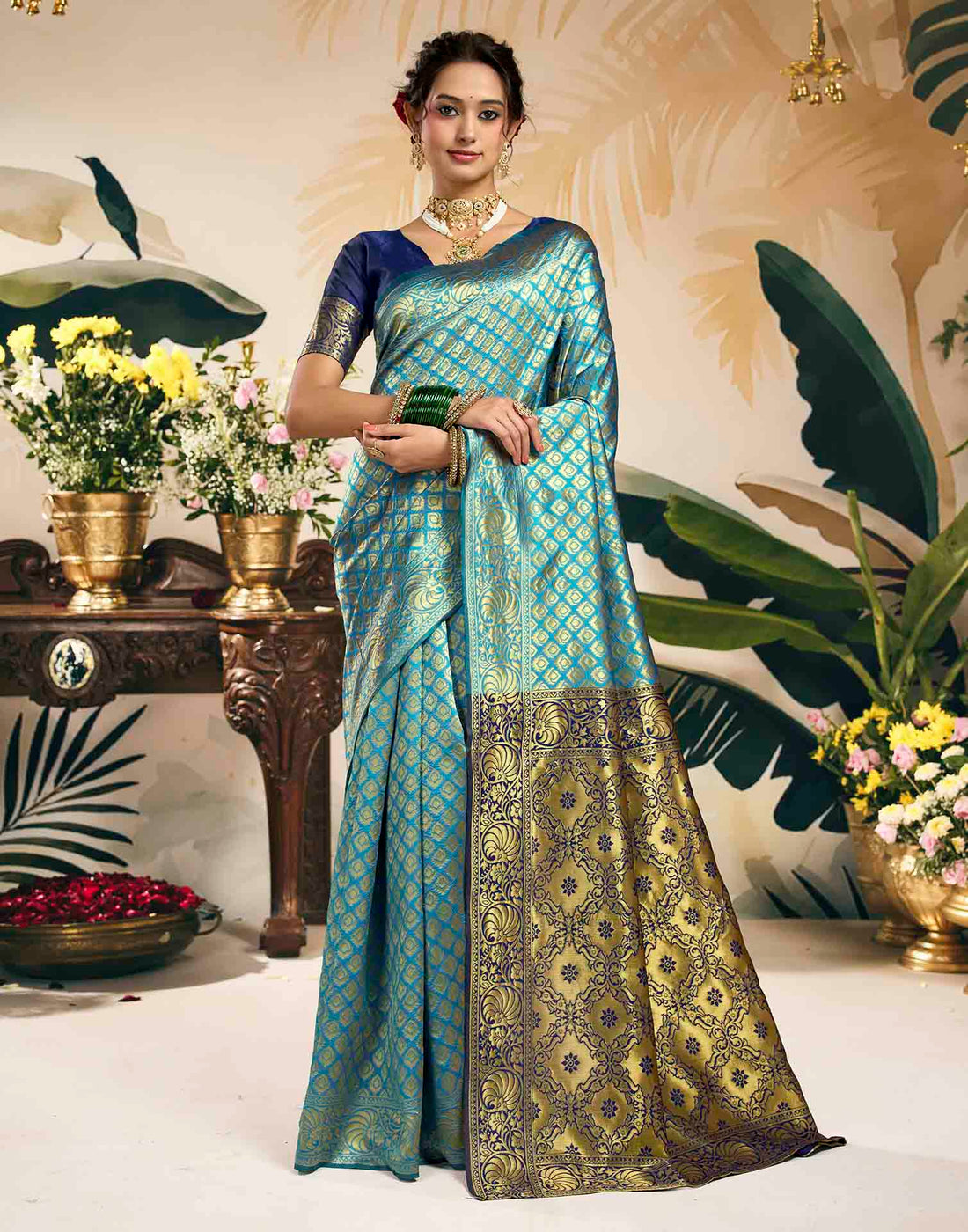 Sky Blue Silk Woven Banarasi Saree