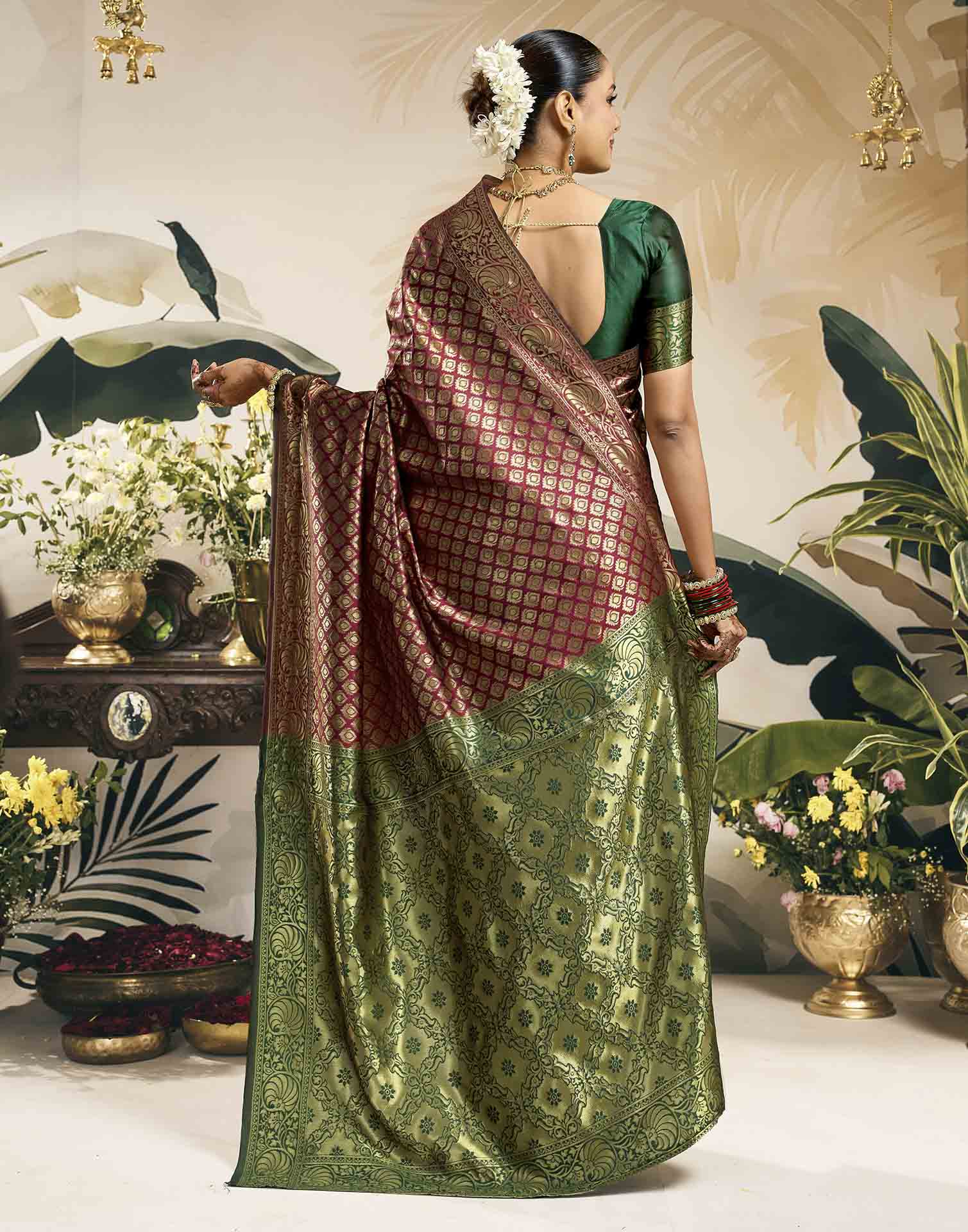 Maroon Silk Woven Banarasi Saree