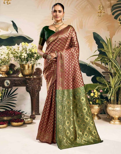 Maroon Silk Woven Banarasi Saree