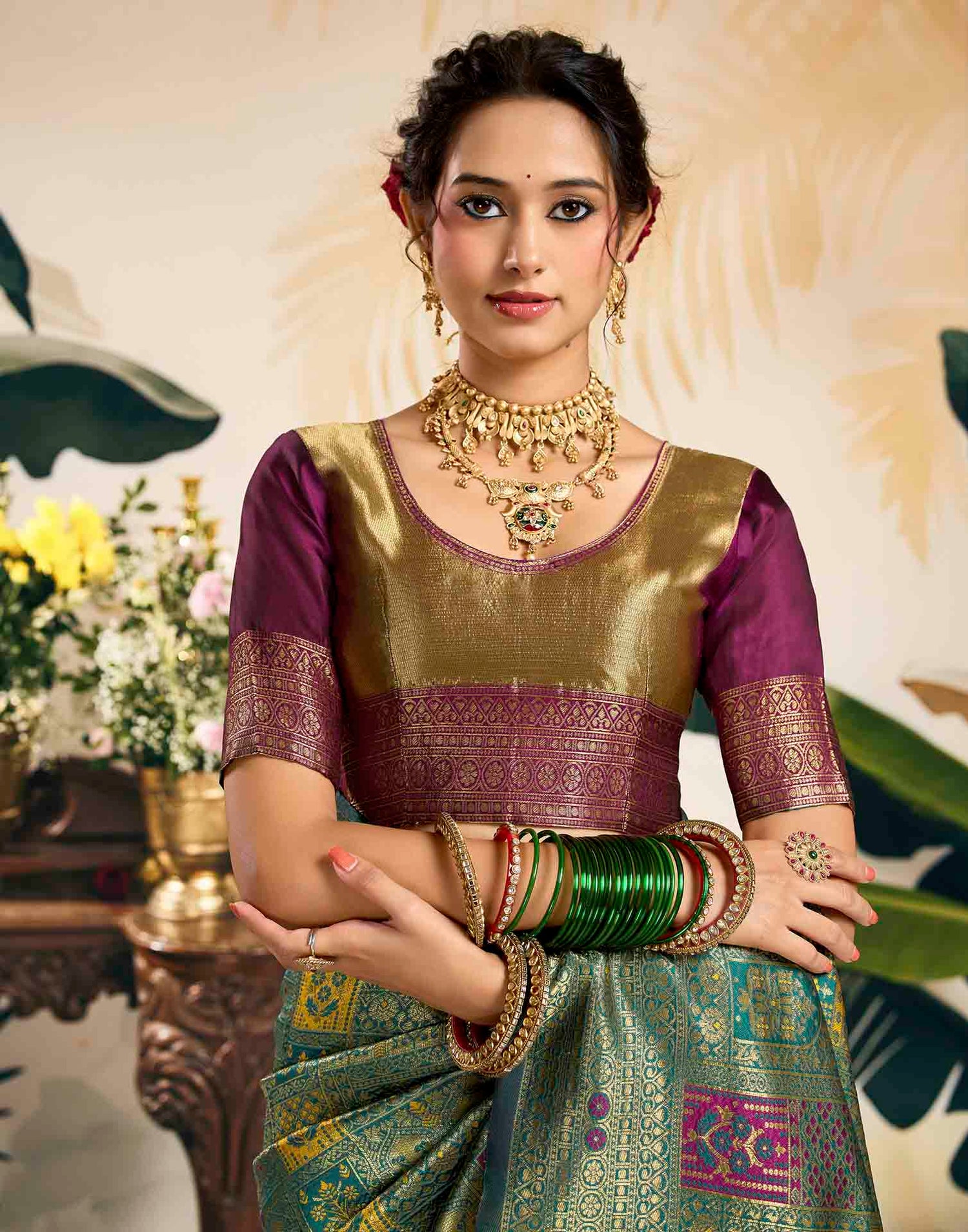 Teal Green Silk Woven Banarasi Saree
