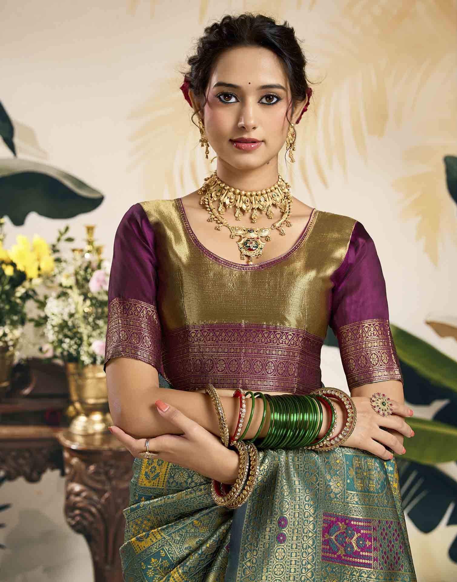 Teal Green Silk Woven Banarasi Saree