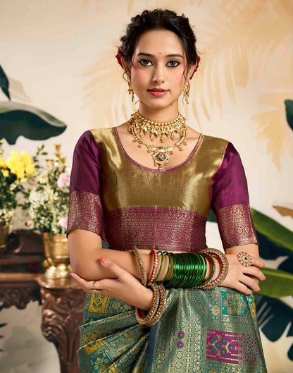 Teal Green Silk Woven Banarasi Saree