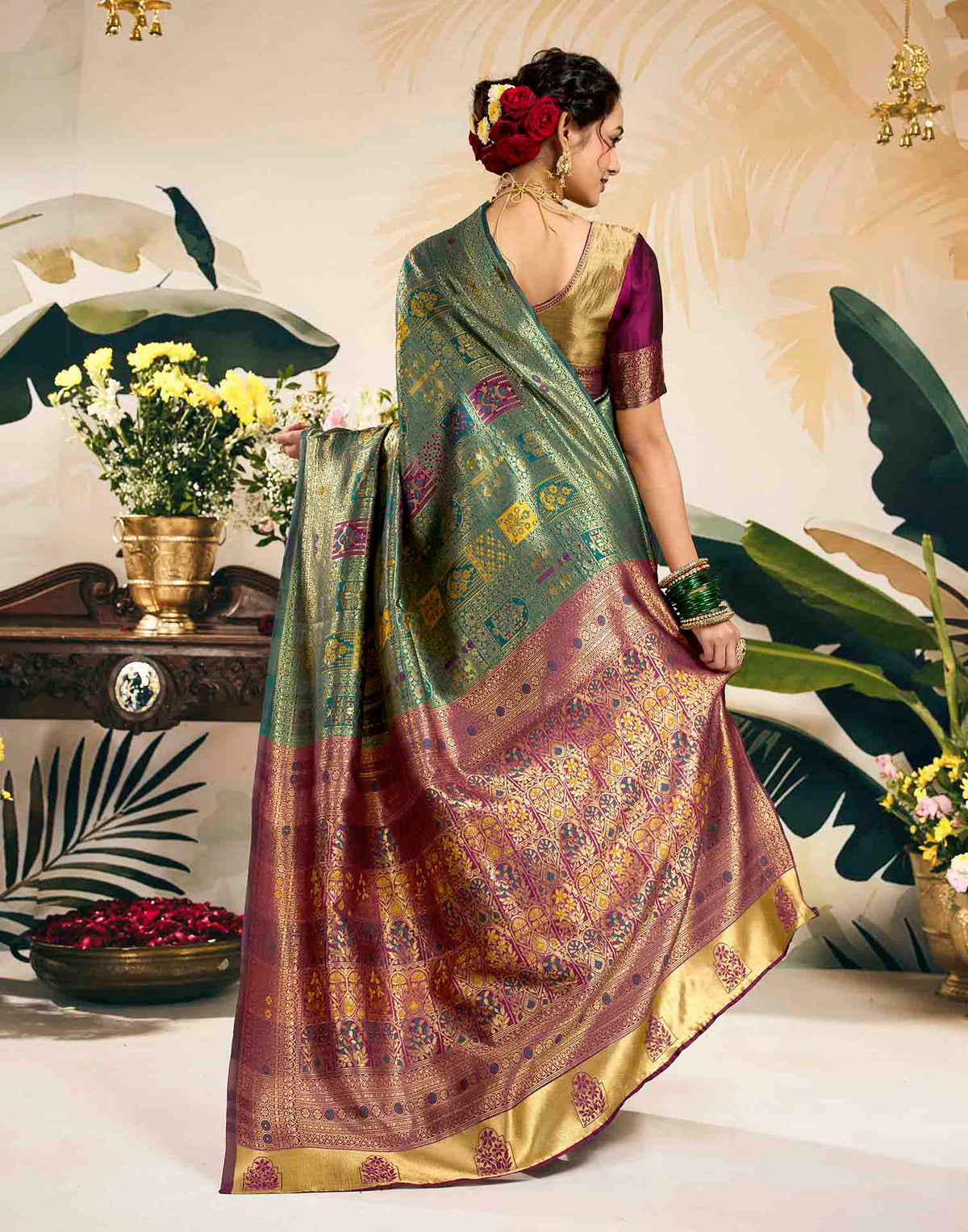 Teal Green Silk Woven Banarasi Saree
