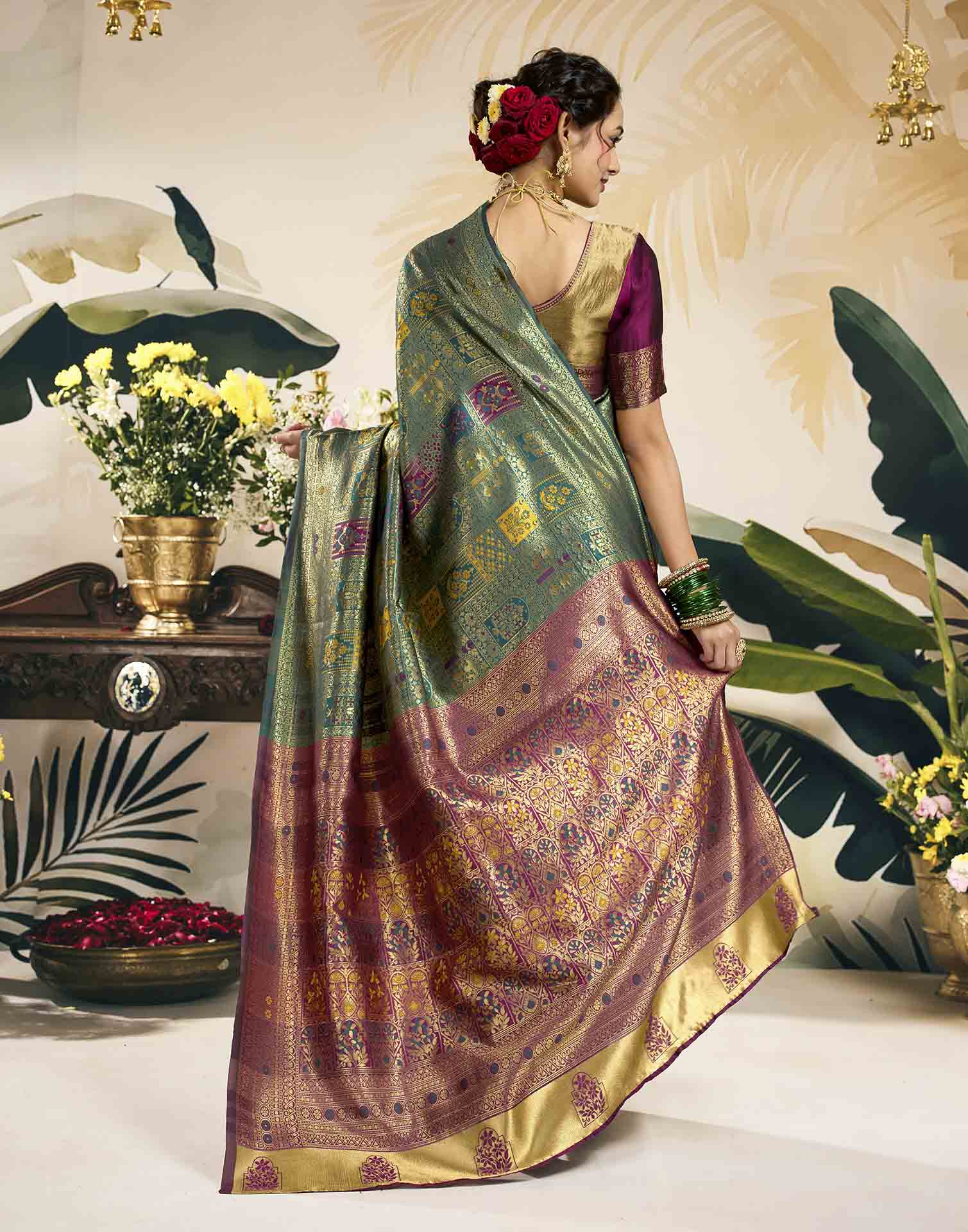 Teal Green Silk Woven Banarasi Saree