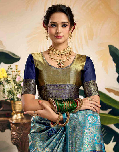 Sky Blue Silk Woven Banarasi Saree