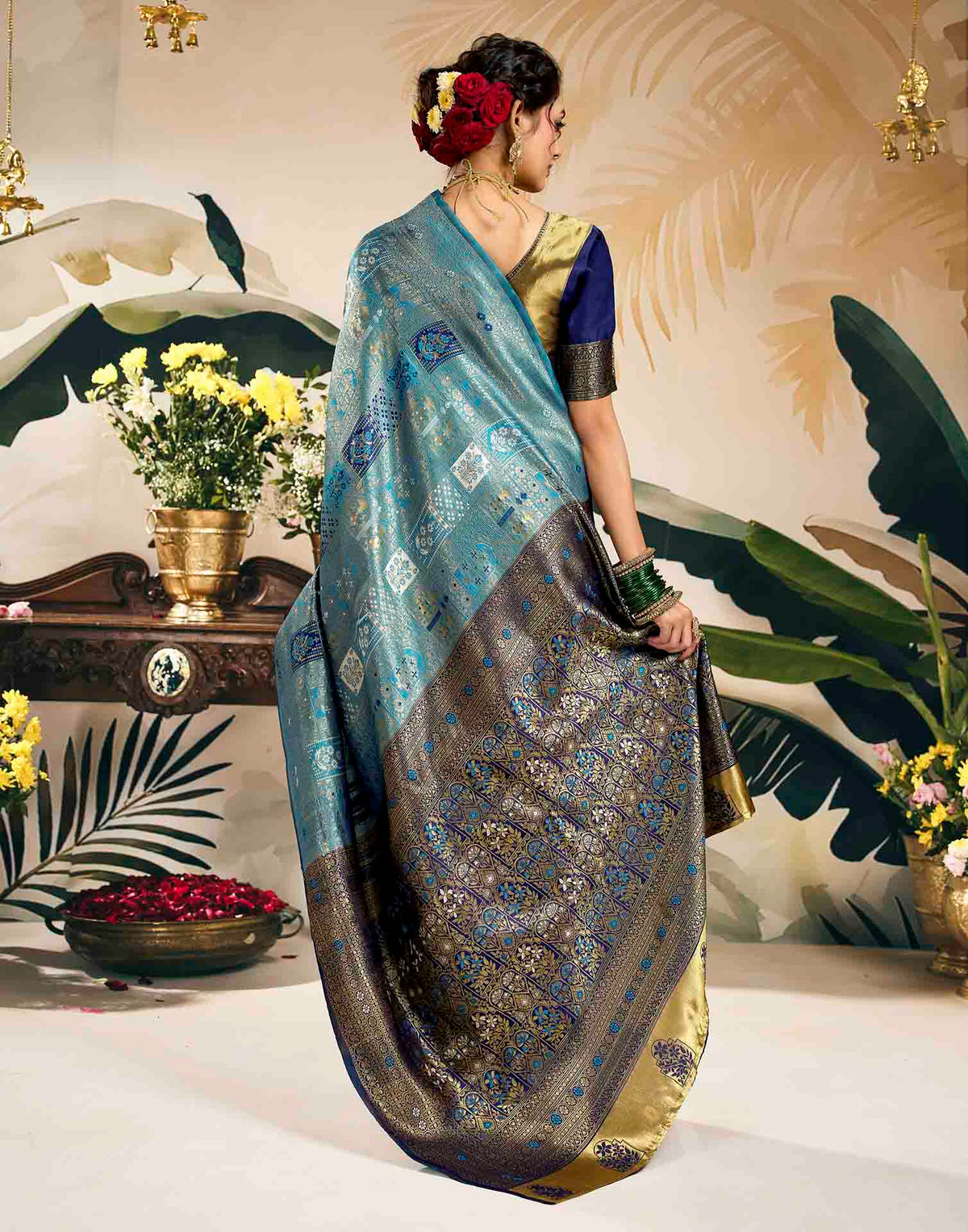 Sky Blue Silk Woven Banarasi Saree