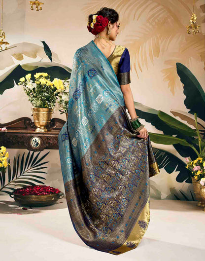 Sky Blue Silk Woven Banarasi Saree