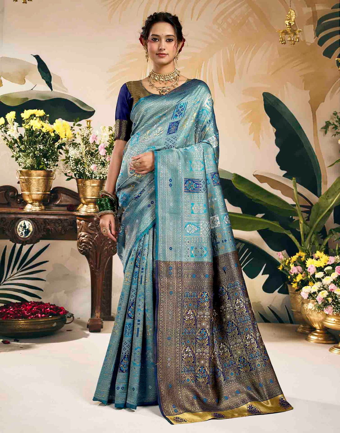 Sky Blue Silk Woven Banarasi Saree