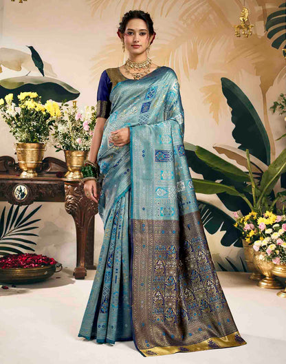 Sky Blue Silk Woven Banarasi Saree