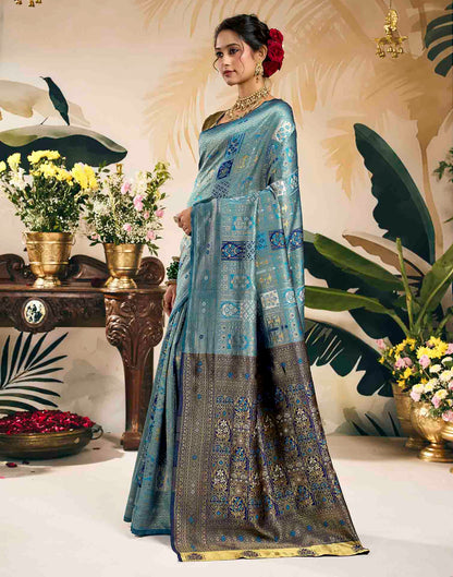 Sky Blue Silk Woven Banarasi Saree