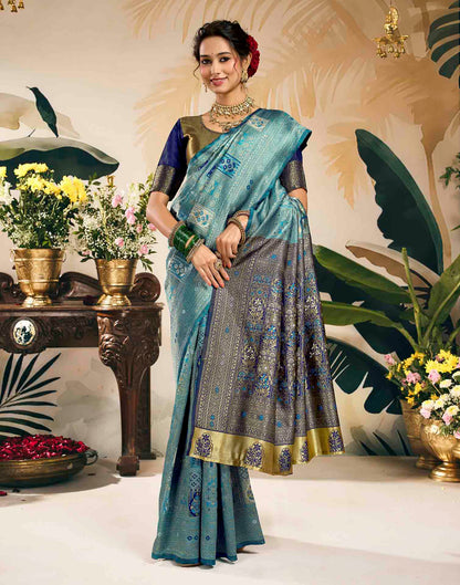 Sky Blue Silk Woven Banarasi Saree