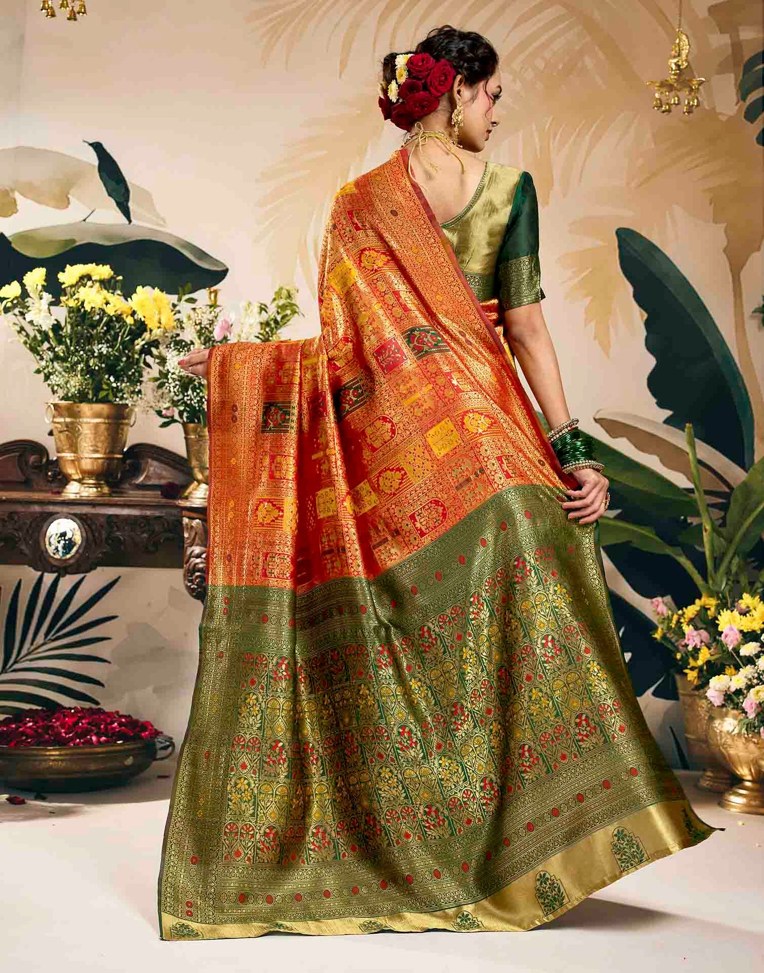 Bright Red Silk Woven Banarasi Saree