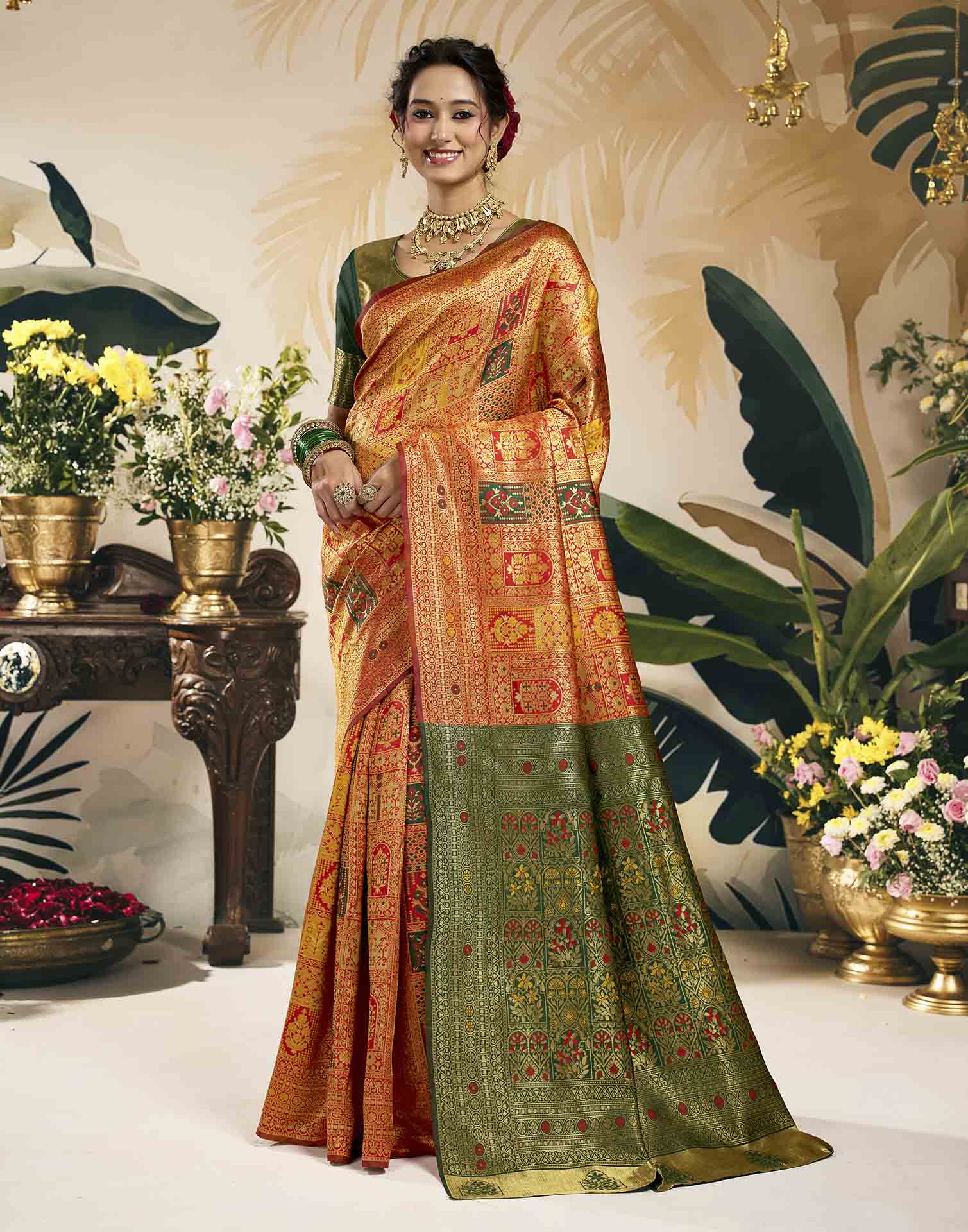 Bright Red Silk Woven Banarasi Saree