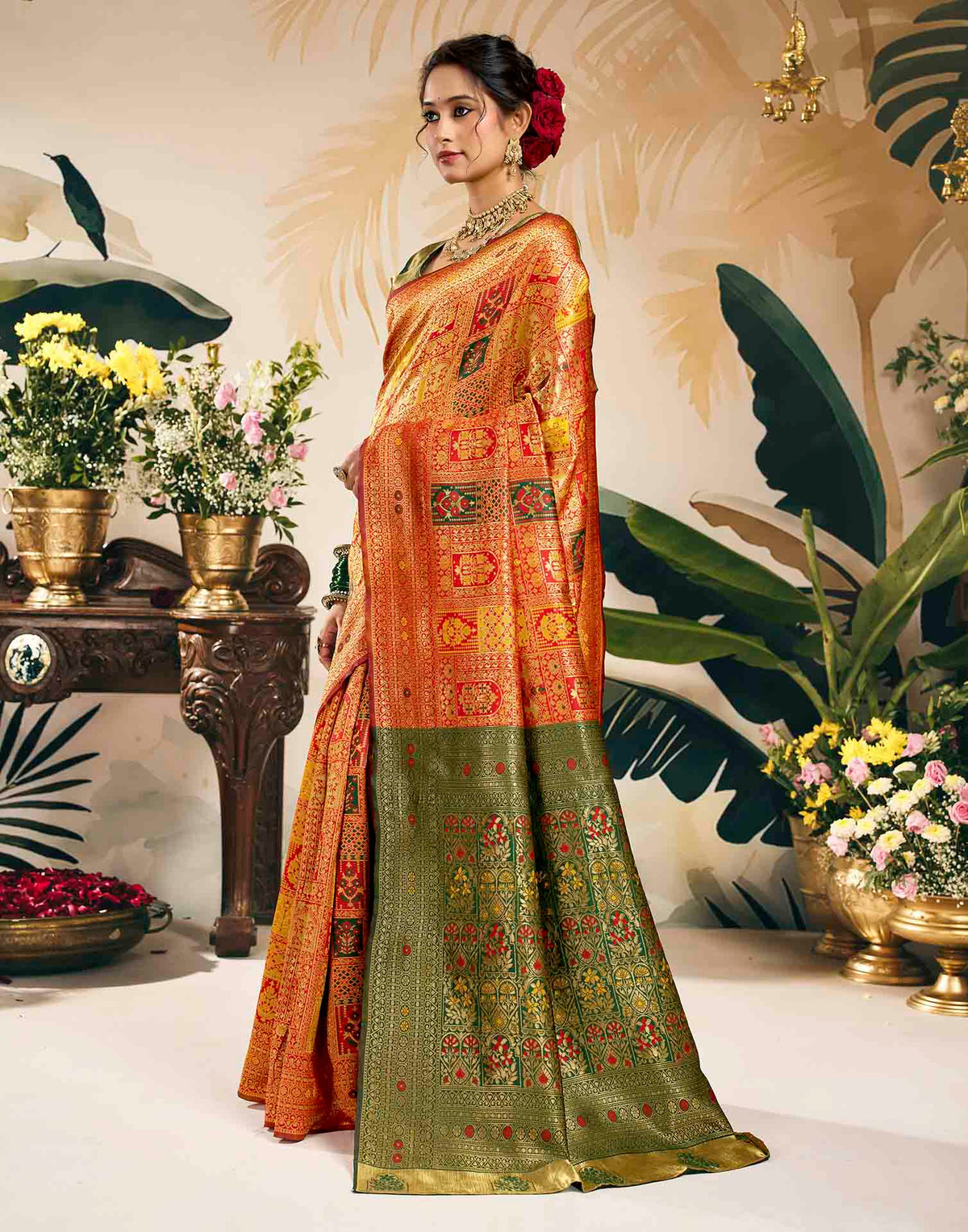 Bright Red Silk Woven Banarasi Saree