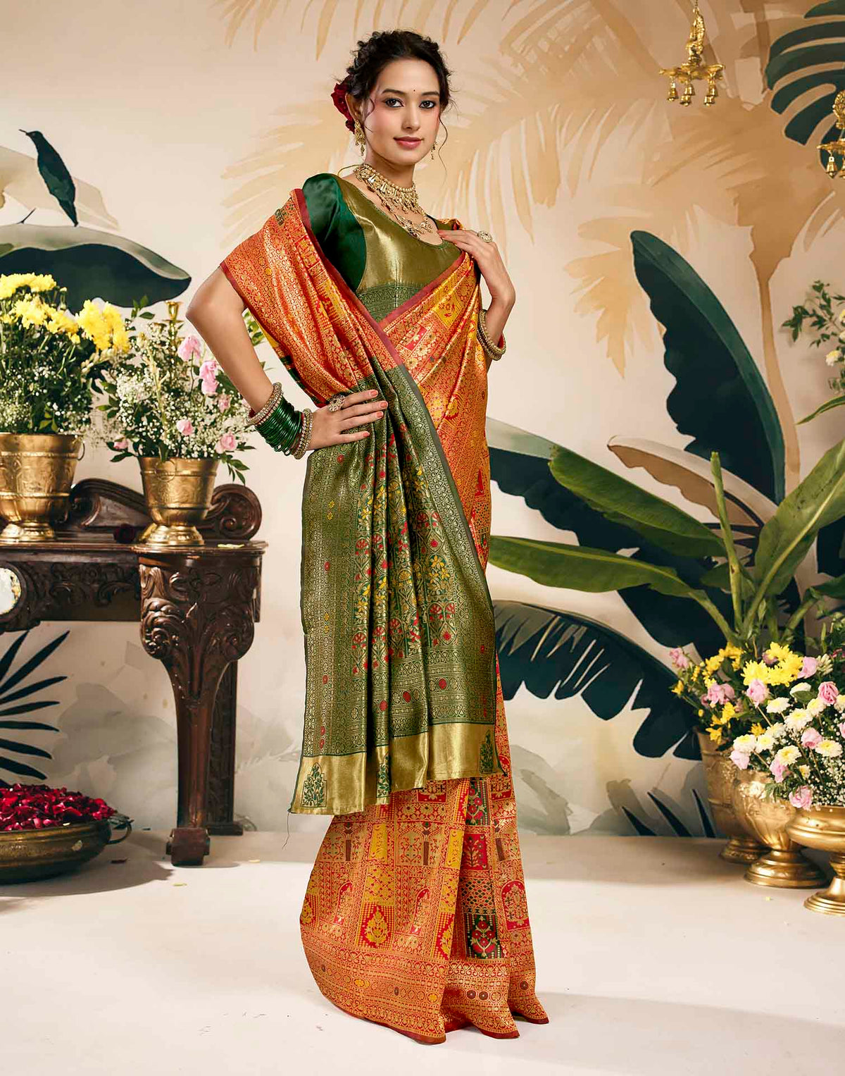 Bright Red Silk Woven Banarasi Saree