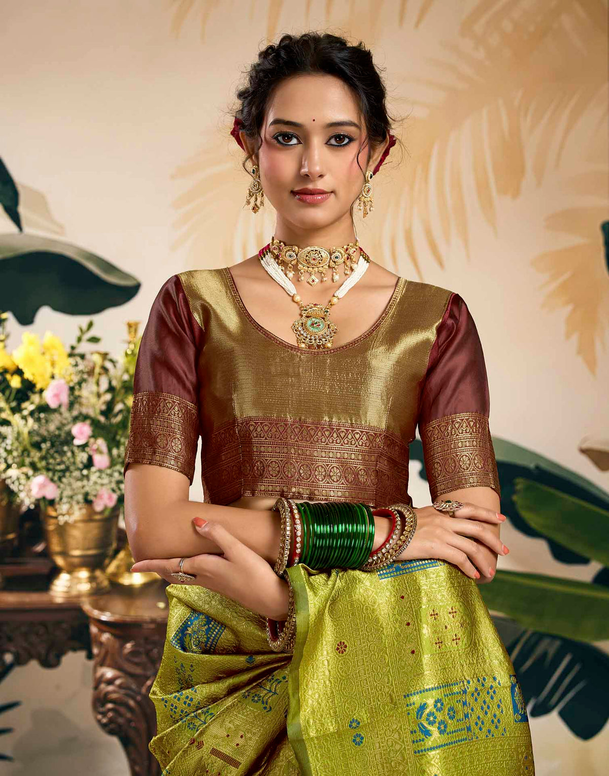 Parrot Green Silk Woven Banarasi Saree