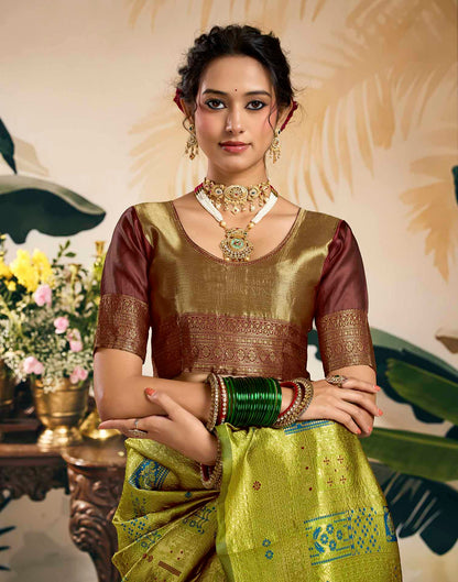 Parrot Green Silk Woven Banarasi Saree