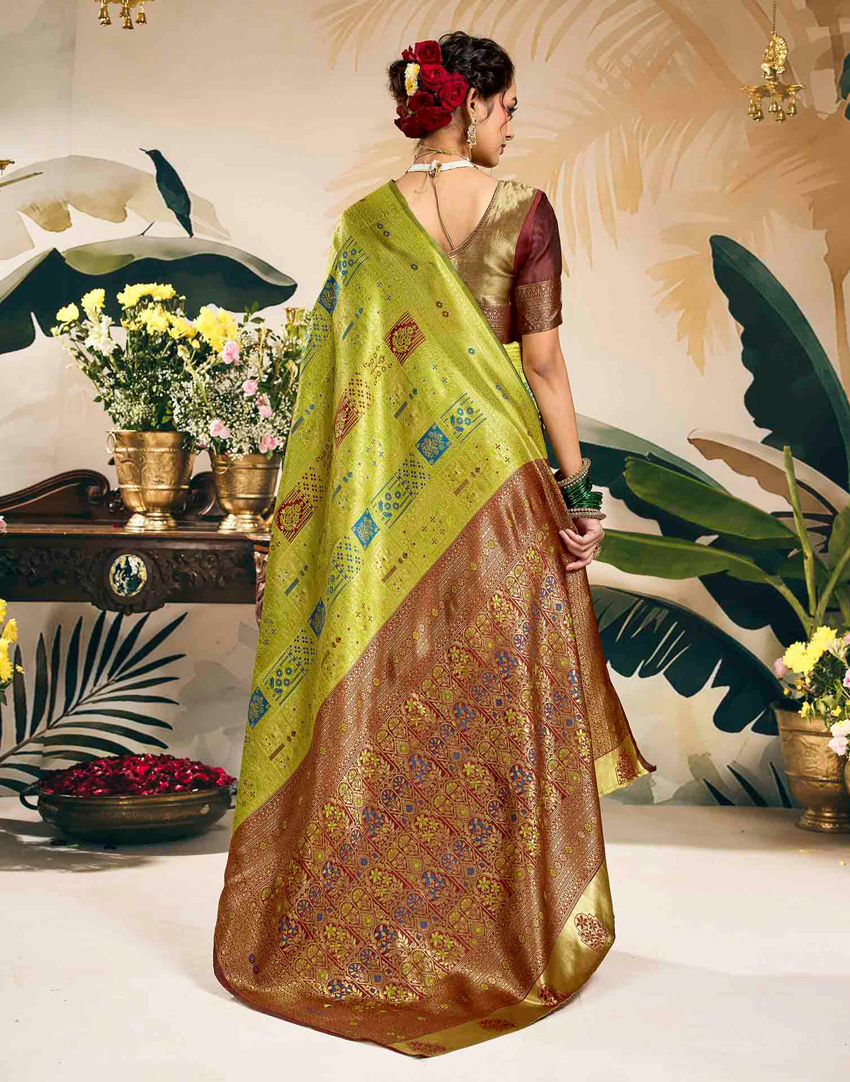 Parrot Green Silk Woven Banarasi Saree