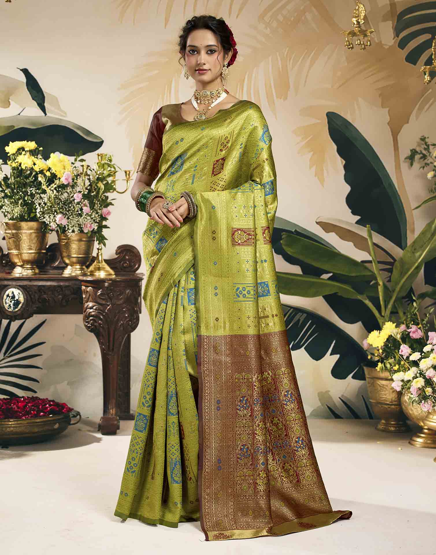 Parrot Green Silk Woven Banarasi Saree