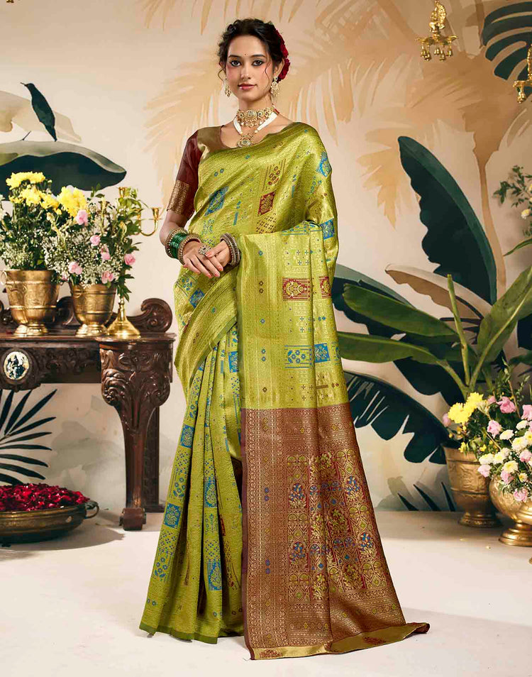 Parrot Green Silk Woven Banarasi Saree