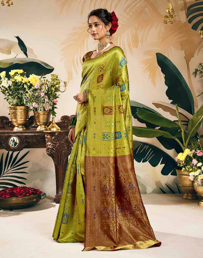 Parrot Green Silk Woven Banarasi Saree