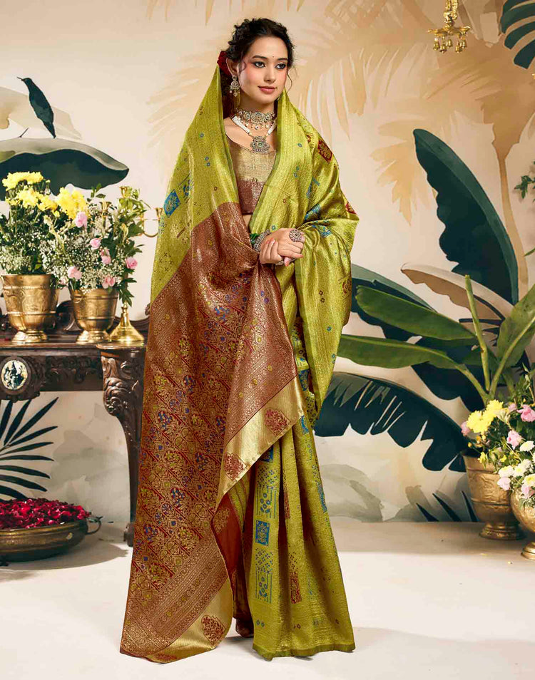 Parrot Green Silk Woven Banarasi Saree