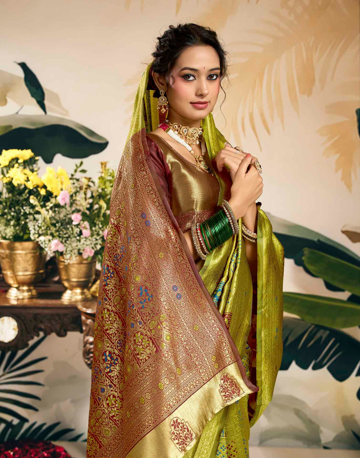 Parrot Green Silk Woven Banarasi Saree