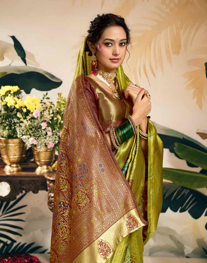 Parrot Green Silk Woven Banarasi Saree