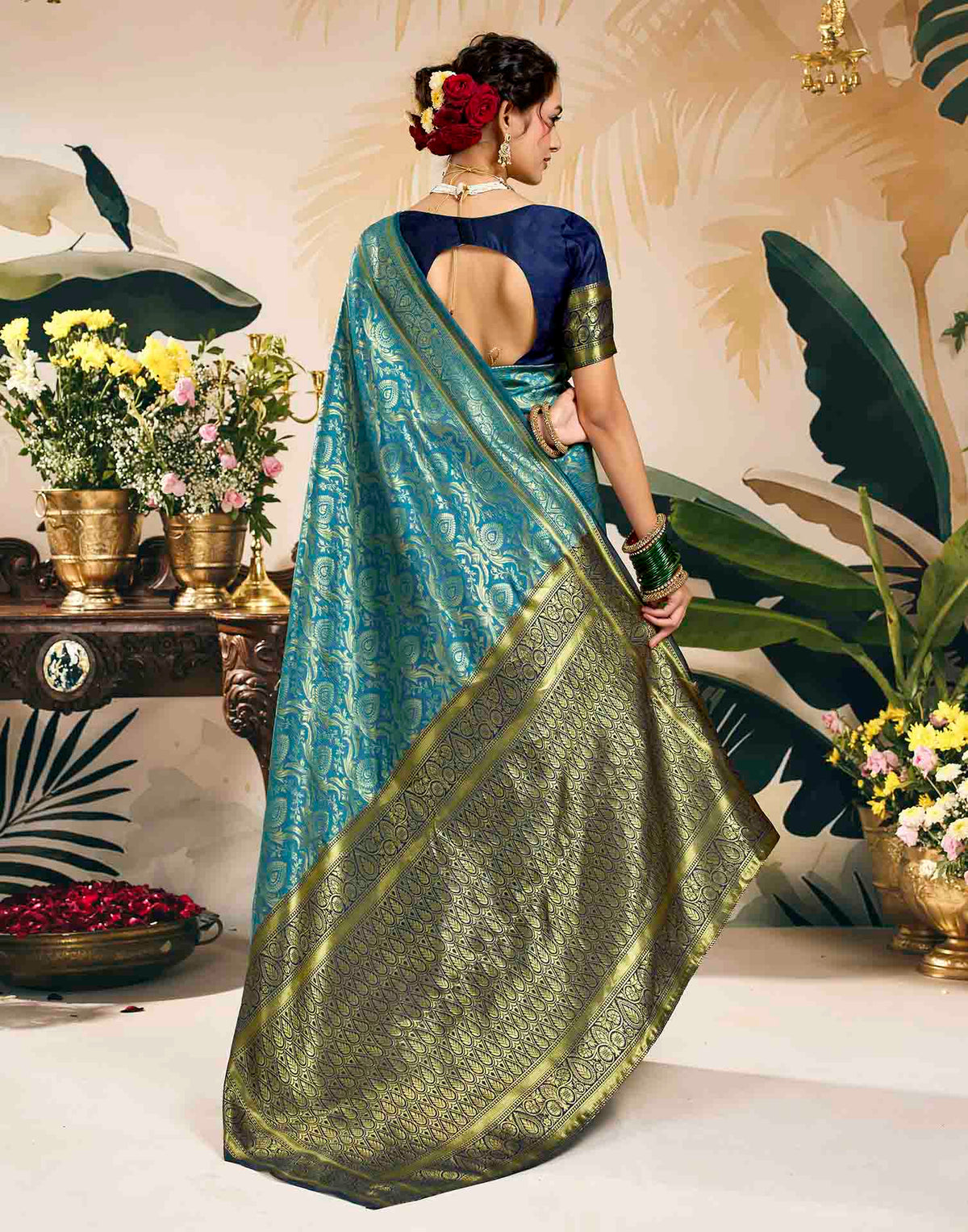 Sky Blue Silk Woven Banarasi Saree