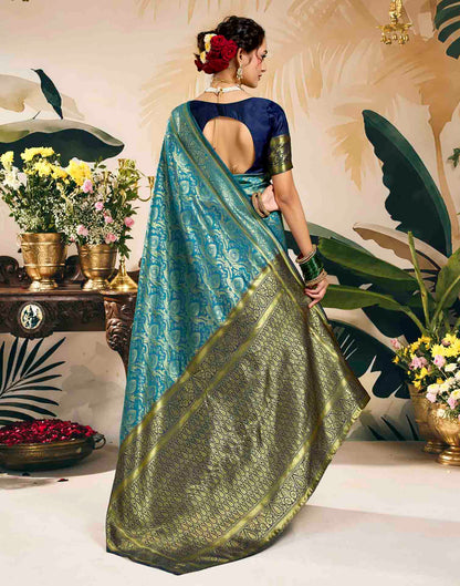 Sky Blue Silk Woven Banarasi Saree