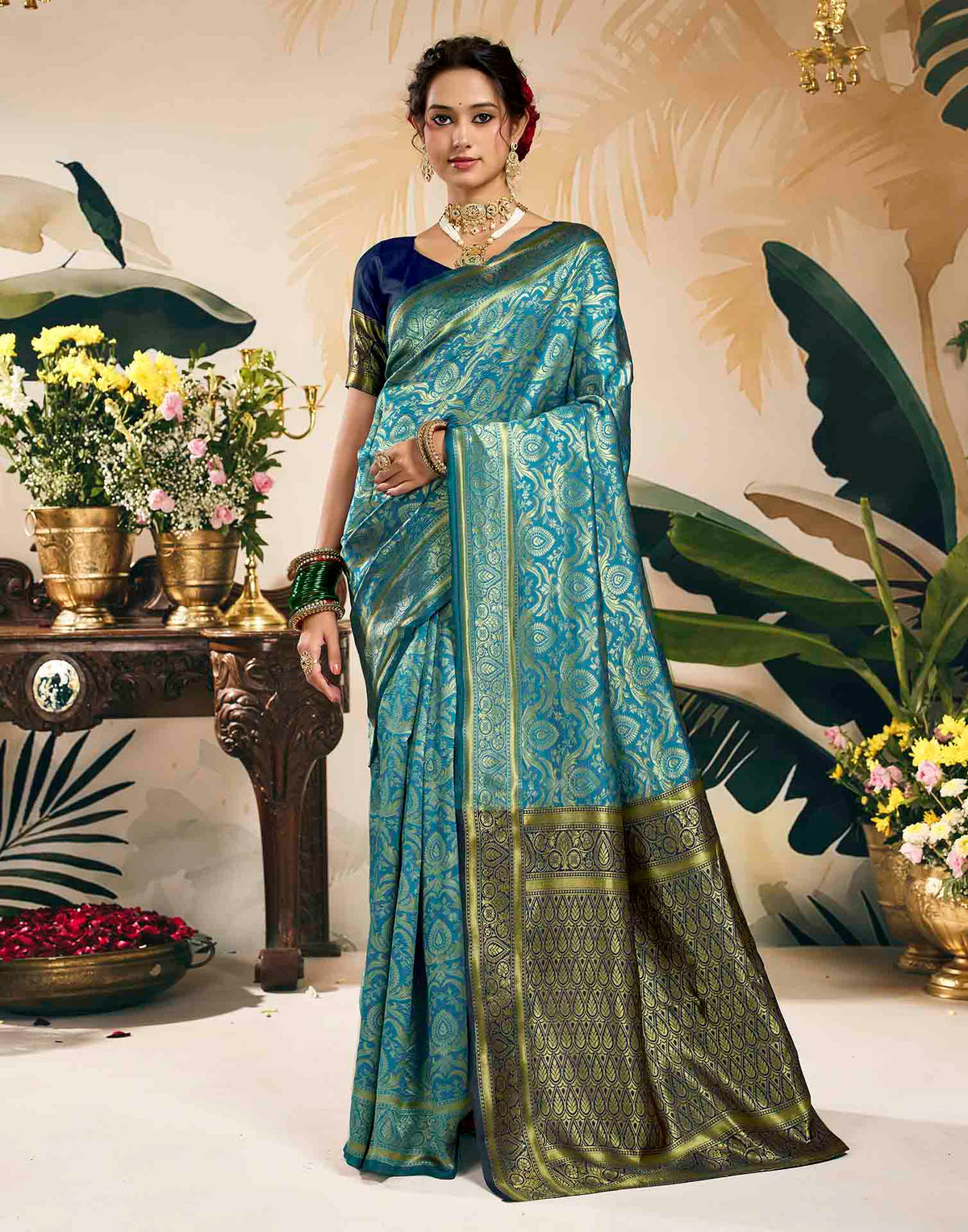 Sky Blue Silk Woven Banarasi Saree