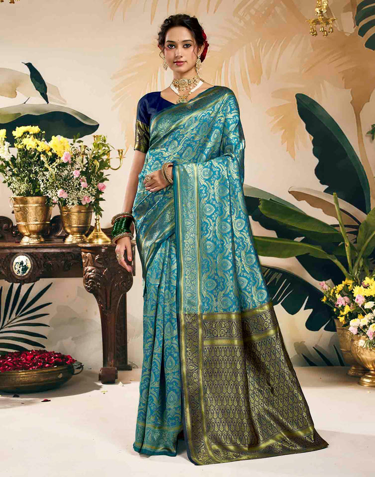 Sky Blue Silk Woven Banarasi Saree