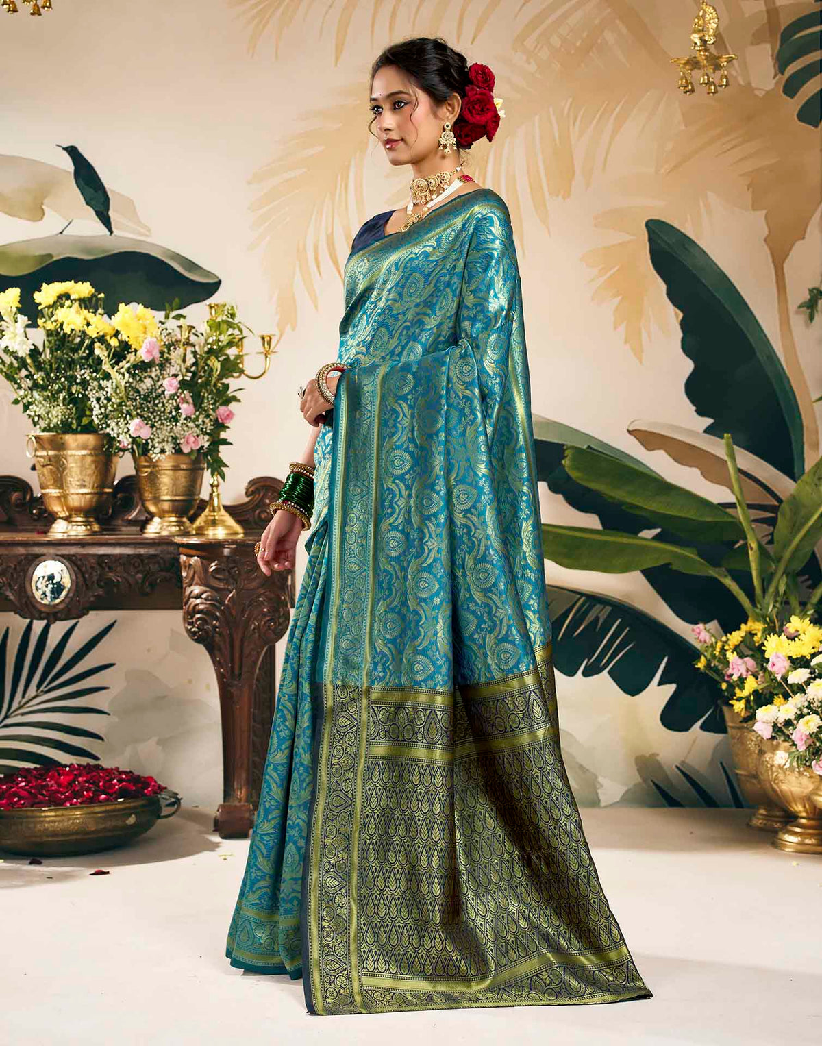 Sky Blue Silk Woven Banarasi Saree