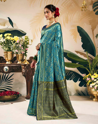 Sky Blue Silk Woven Banarasi Saree