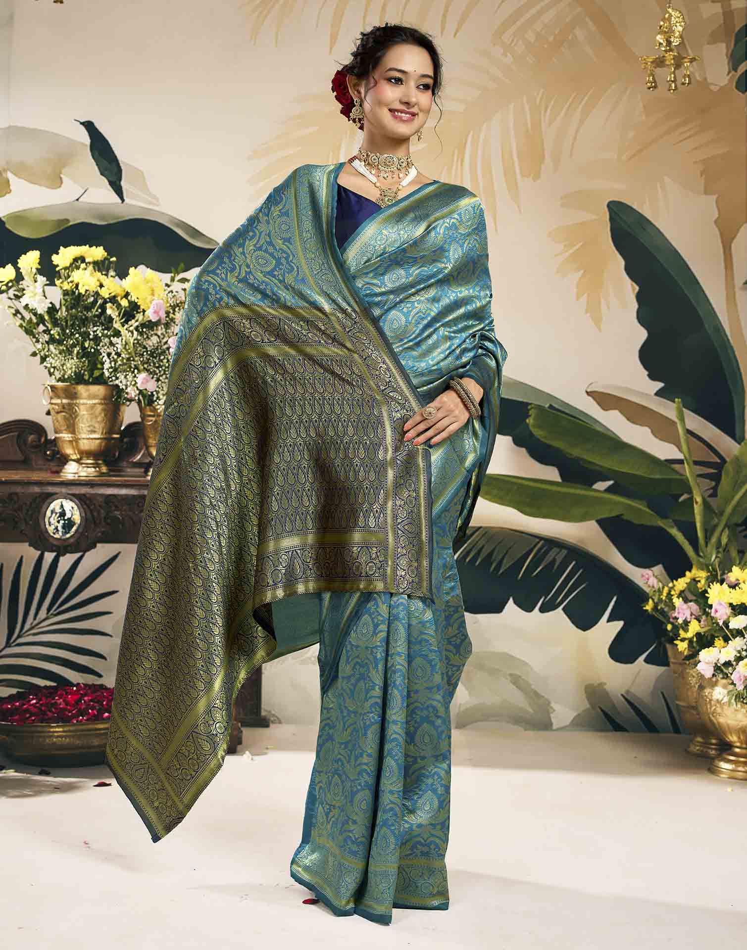 Sky Blue Silk Woven Banarasi Saree