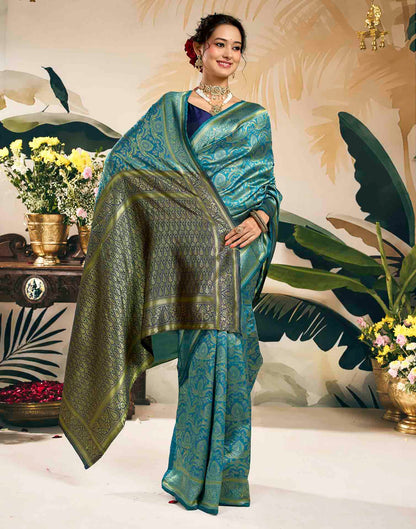 Sky Blue Silk Woven Banarasi Saree
