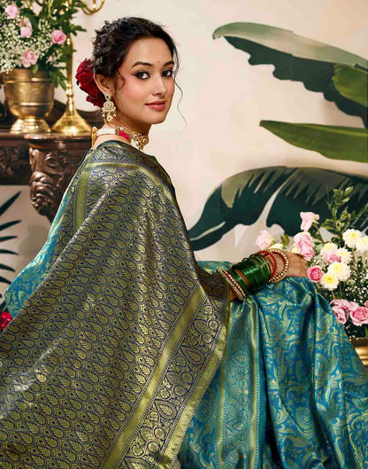 Sky Blue Silk Woven Banarasi Saree