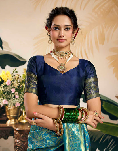 Sky Blue Silk Woven Banarasi Saree