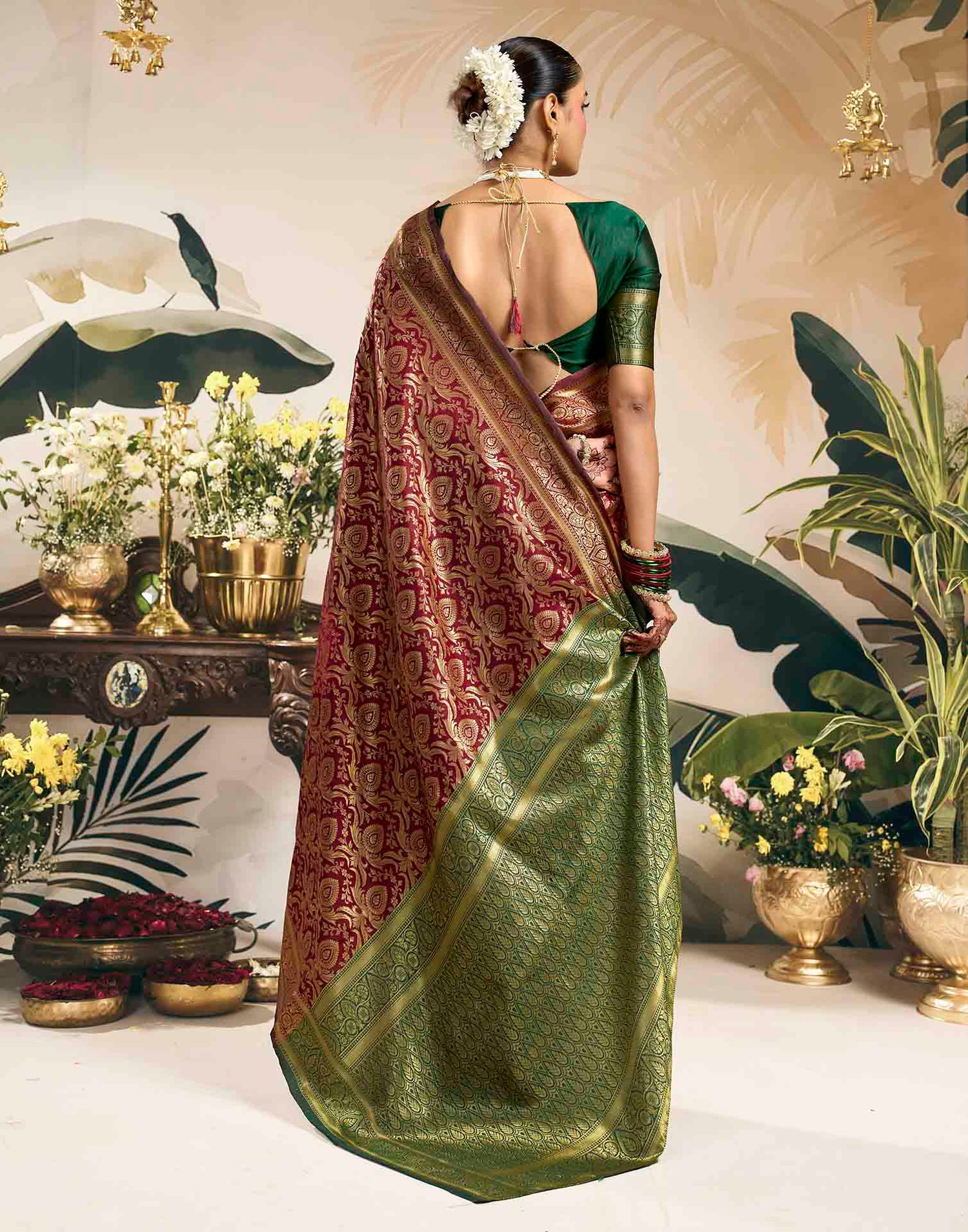 Maroon Silk Woven Banarasi Saree