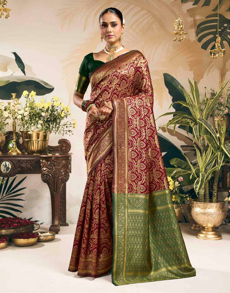 Maroon Silk Woven Banarasi Saree