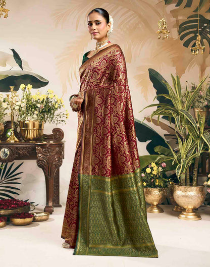 Maroon Silk Woven Banarasi Saree