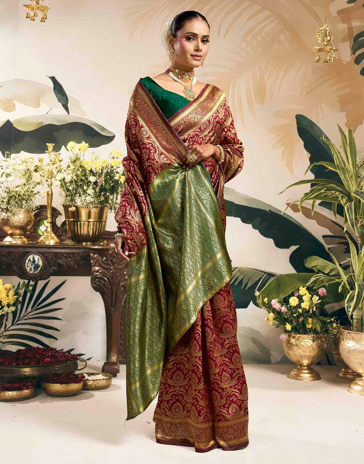 Maroon Silk Woven Banarasi Saree