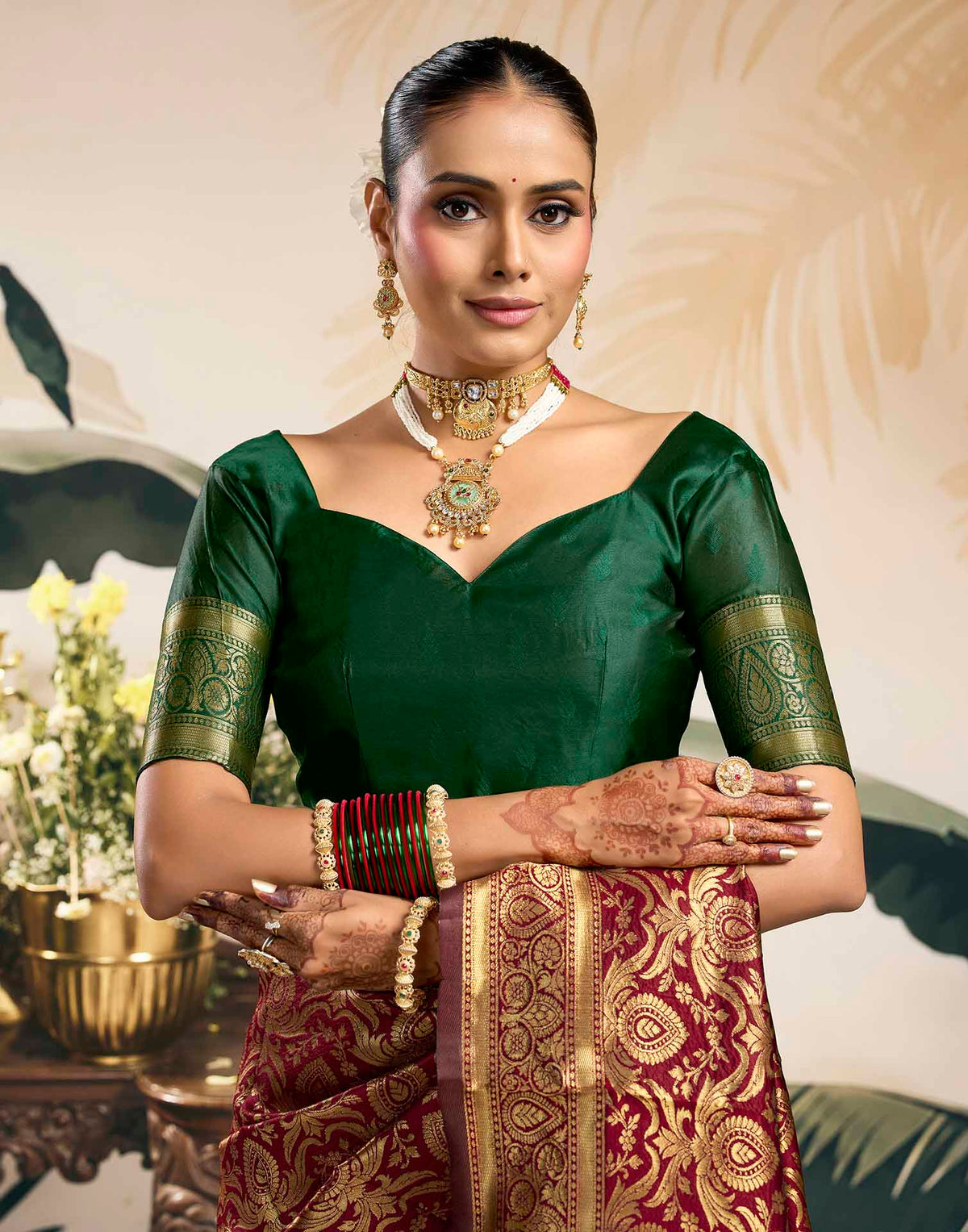 Maroon Silk Woven Banarasi Saree